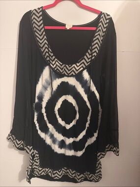 SURG GYPSY Black & White Tie-Dye Scoop Neck Women’s Top medium
